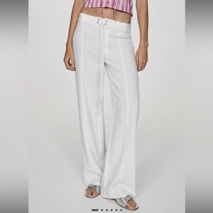 Mango white linen pants with tie waist detail